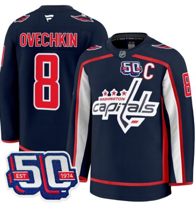 Men Alex Ovechkin Jersey 8 Washington Capitals 50th Anniversary Stitched Navy