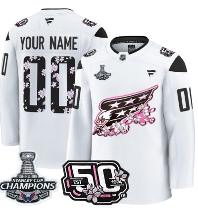 Custom Washington Capitals Jersey 50th Anniversary 2018 Stanley Cup Champions Patch White