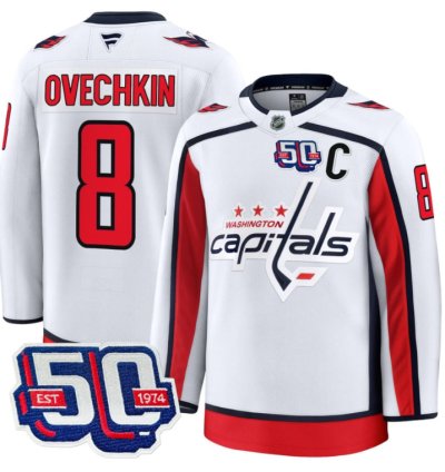Men Alex Ovechkin Jersey 8 Washington Capitals 50th Anniversary Stitched White