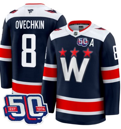 Men Alex Ovechkin Jersey 8 Washington Capitals 50th Anniversary V2 Navy