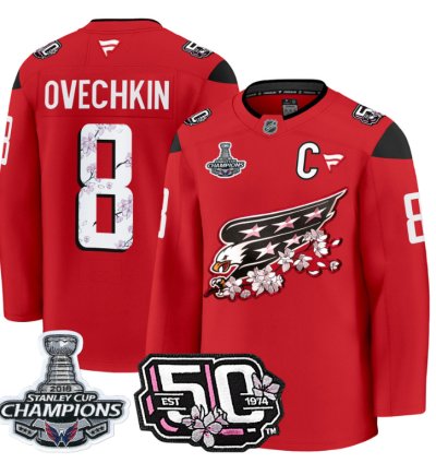 Alex Ovechkin Jersey 8 Washington Capitals 50th 2018 Stanley Cup Champions Patch Red