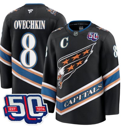 Men Alex Ovechkin Jersey 8 Washington Capitals Eagle 50th Anniversary Black