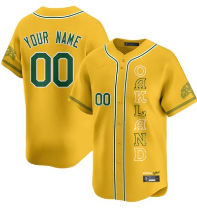 Custom Oakland Athletics Jersey Name Number City Connect Concept Stitched Yellow