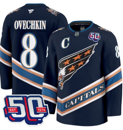 Men Alex Ovechkin Jersey 8 Washington Capitals Eagle 50th Anniversary Navy