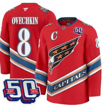Men Alex Ovechkin Jersey 8 Washington Capitals Eagle 50th Anniversary Red