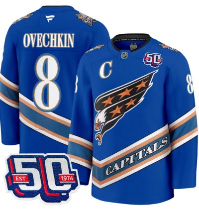 Men Alex Ovechkin Jersey 8 Washington Capitals Eagle 50th Anniversary Royal