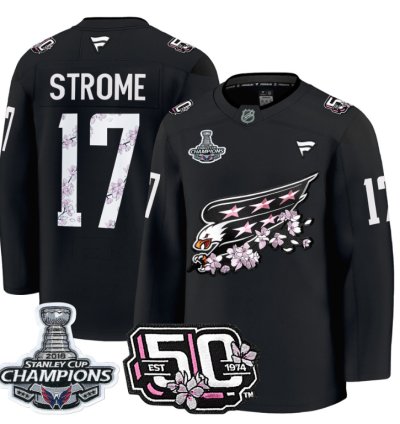 Dylan Strome Jersey 17 Washington Capitals 50th 2018 Stanley Cup Champions Patch Black