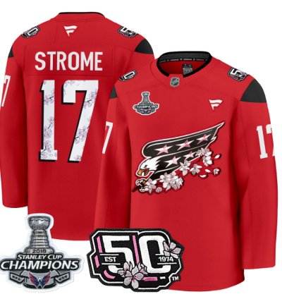 Dylan Strome Jersey 17 Washington Capitals 50th 2018 Stanley Cup Champions Patch Red