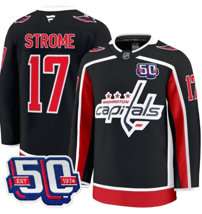 Men Dylan Strome Jersey 17 Washington Capitals 50th Anniversary Stitched Black