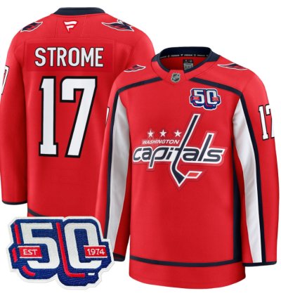 Men Dylan Strome Jersey 17 Washington Capitals 50th Anniversary Stitched Red