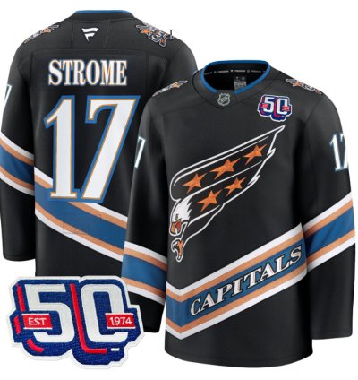 Men Dylan Strome Jersey 17 Washington Capitals Eagle 50th Anniversary Black