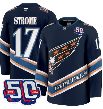 Men Dylan Strome Jersey 17 Washington Capitals Eagle 50th Anniversary Navy
