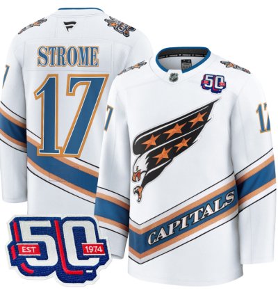 Men Dylan Strome Jersey 17 Washington Capitals Eagle 50th Anniversary White