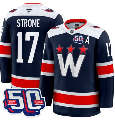 Men Dylan Strome Jersey 17 Washington Capitals Team 50th V2 Stitched Navy