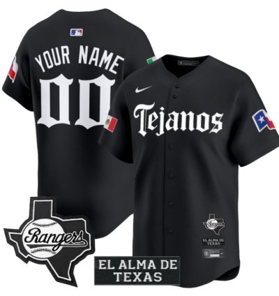 Custom Texas Rangers Jersey Mexico Tejano Barrio Style Vapor Limited Stitched Black