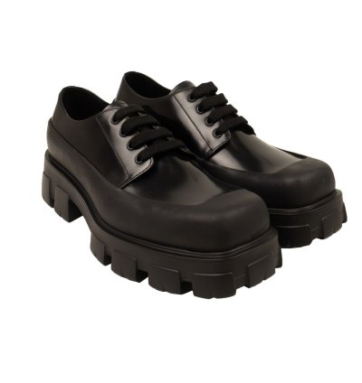 Black Brushed Leather Derby Shoes Size 9 42