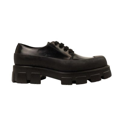 Black Brushed Leather Derby Shoes Size 9 42