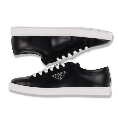 Black Leather Logo Plaque Trainers