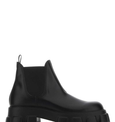 Black Leather Monolith Ankle Boots