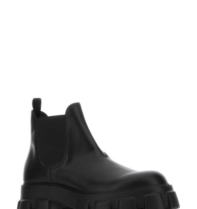 Black Leather Monolith Ankle Boots