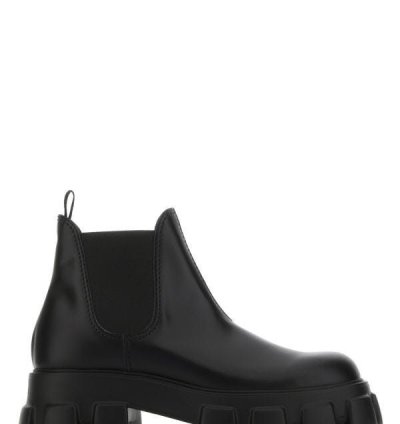 Black Leather Monolith Ankle Boots