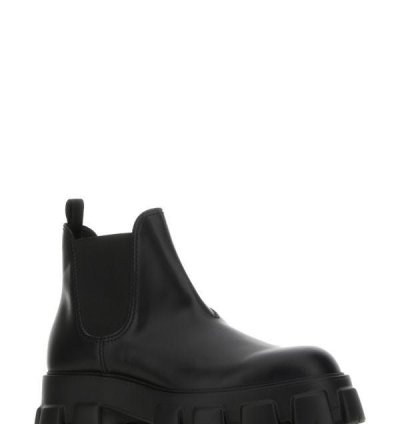 Black Leather Monolith Ankle Boots