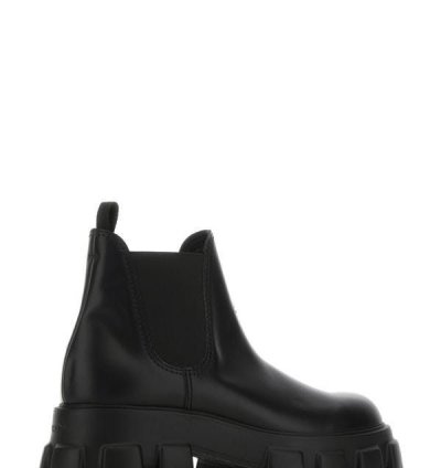 Black Leather Monolith Ankle Boots