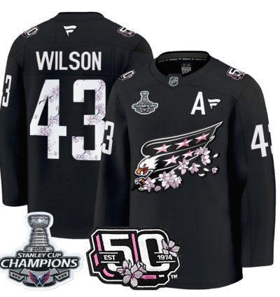 Tom Wilson Jersey 43 Washington Capitals 50th 2018 Stanley Cup Champions Patch Black