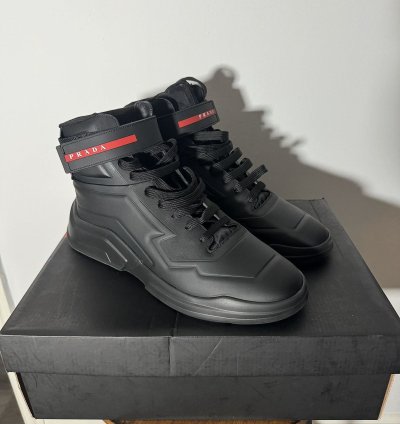 Black Prada Linea Rossa High Top Sneakers