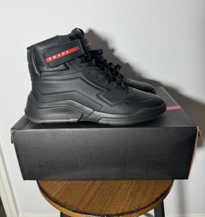 Black Prada Linea Rossa High Top Sneakers