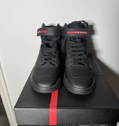 Black Prada Linea Rossa High Top Sneakers