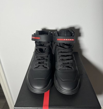 Black Prada Linea Rossa High Top Sneakers