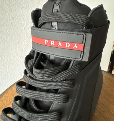 Black Prada Linea Rossa High Top Sneakers