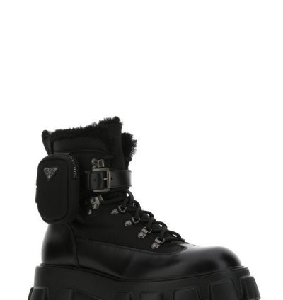 Black Re-nylon And Leather Monolith Ankle Boots