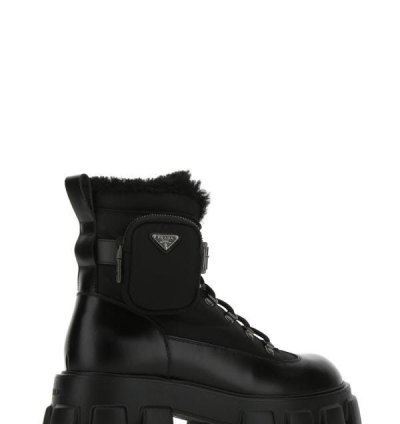 Black Re-nylon And Leather Monolith Ankle Boots