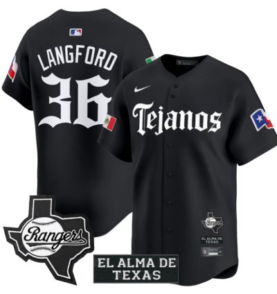 Wyatt Langford Jersey 36 Texas Rangers Mexico Tejano Barrio Style Vapor Limited Stitched Black