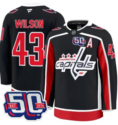 Men Tom Wilson Jersey 43 Washington Capitals 50th Anniversary Stitched Black