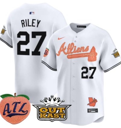 Austin Riley Jersey 27 Atlanta Braves Atliens Peach Vapor Premier Limited Stitched White