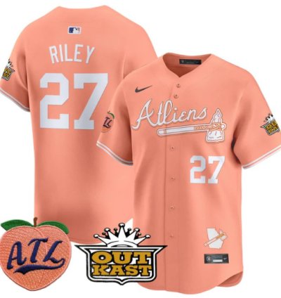 Austin Riley Jersey 27 Atlanta Braves Atliens Peach Vapor Premier Limited Stitched Peach