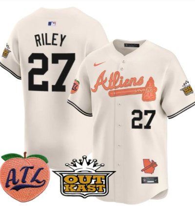 Austin Riley Jersey 27 Atlanta Braves Atliens Peach Vapor Premier Limited Stitched Cream