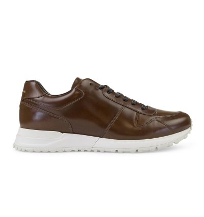 Brown Glazed Leather Run Away Sneakers