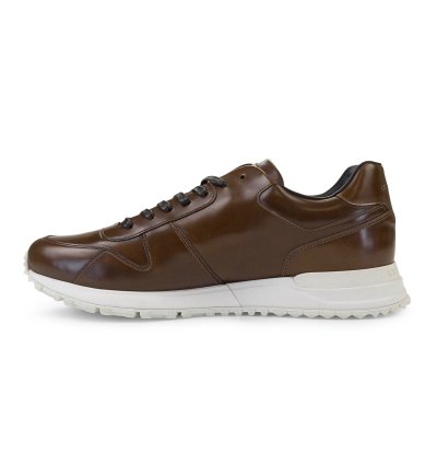 Brown Glazed Leather Run Away Sneakers