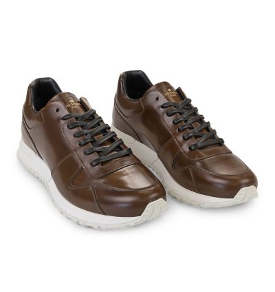 Brown Glazed Leather Run Away Sneakers