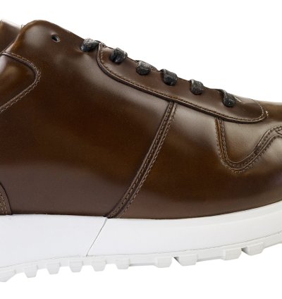 Brown Glazed Leather Run Away Sneakers