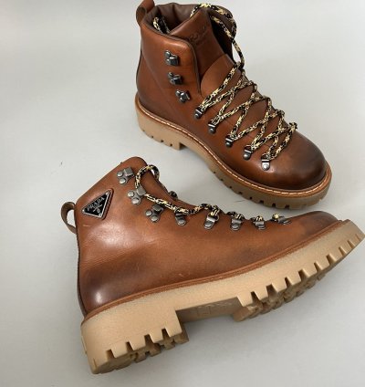 Brown Leather Lace Up Boots With Triangle Logo