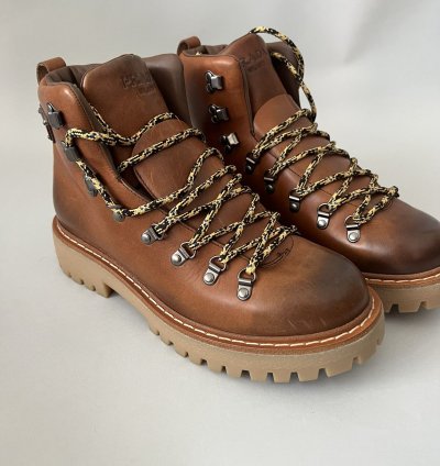 Brown Leather Lace Up Boots With Triangle Logo