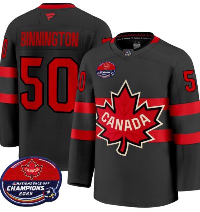 Men Jordan Binnington Jersey 50 Canada 4 Nations 2025 Champions V2 Black