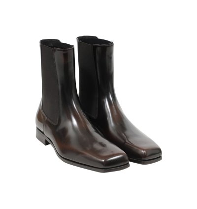Brown Leather Square Toe Chelsea Boots - 01278