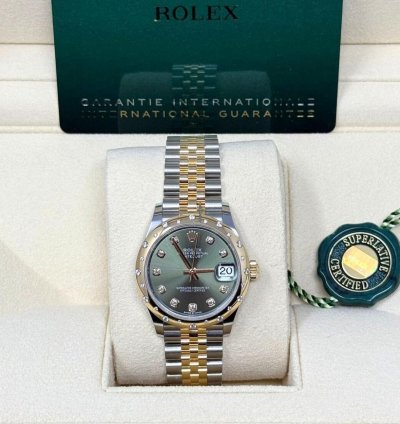 Rolex Datejust 278343rbr Datejust 31mm Two-tone Diamond-set Bezel Olive Green Diamond-set Jubilee