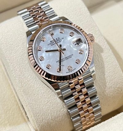 Rolex Datejust 31 2024 Datejust 31 Steel Rose Gold Factory Mop Diamond Dial Unworn Box Papers 278271